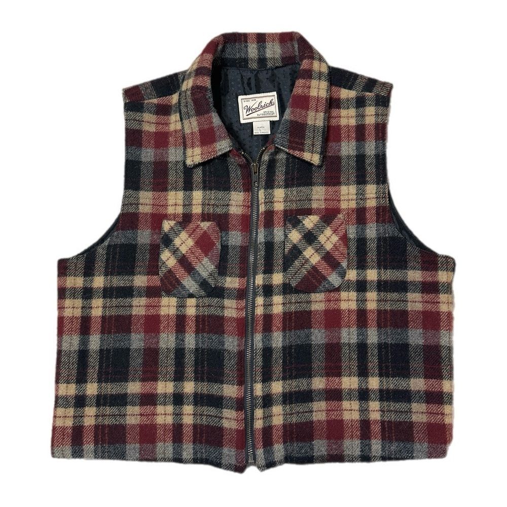Woolrich Vintage Plaid Wool Cropped Vest Size L